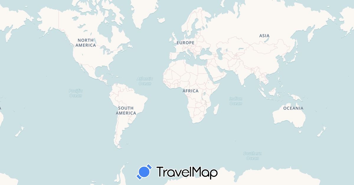 TravelMap itinerary: driving, bus, plane, hiking, boat, hitchhiking, colectivo in Argentina, Bolivia, Brazil, Chile, Spain, France, French Guiana, Peru, Uruguay (Europe, South America)